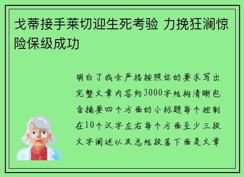 戈蒂接手莱切迎生死考验 力挽狂澜惊险保级成功