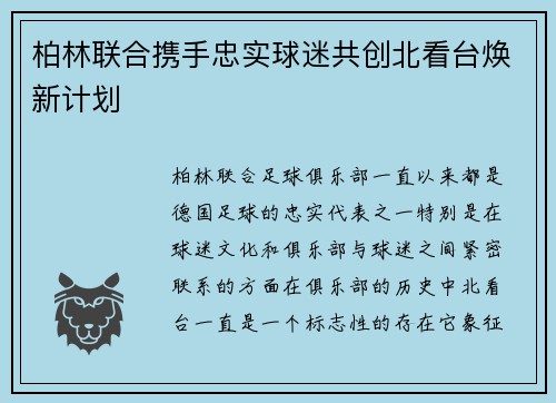 柏林联合携手忠实球迷共创北看台焕新计划 柏林联合携手忠实球迷共创北看台焕新计划